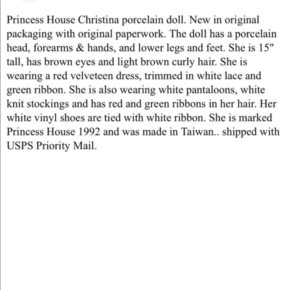 682 Princess House “CHRISTINA” Porcelain Collector Doll NRFB NIB - Picture 8 of 8